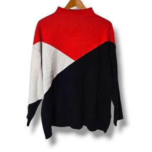 Tahari Mock Neck Color Block Sweater Orange / Black / White Size 1X
